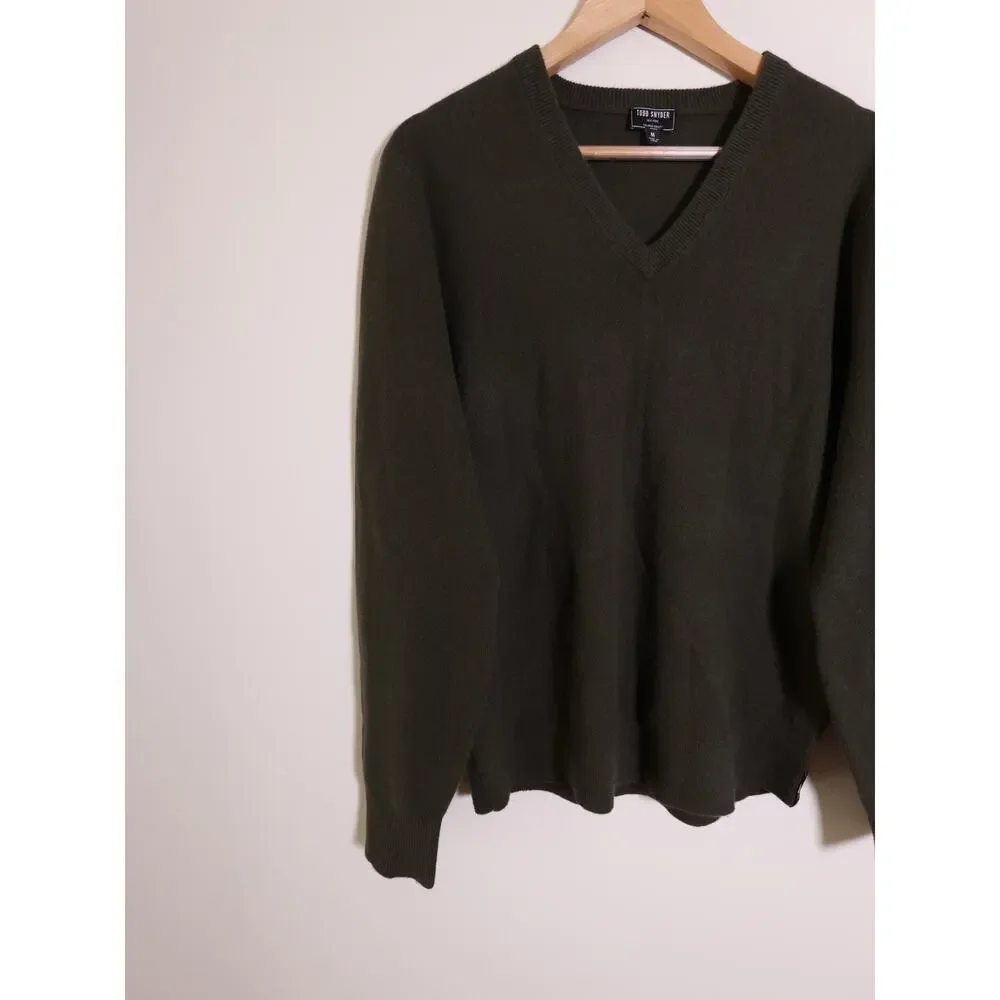 Todd Snyder New York 100% Cashmere V-Neck Sweater Olive Green Men’s Size M
